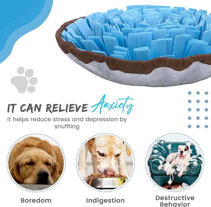 18" Dog Snuffle Mat - Interactive Dog Puzzle Toys for Enrichment - Large Slow Feeder Foraging Mat for Brain Games & Nosework Training - Washable Pet Sniff Mat with Training Clicker and Suction Cup