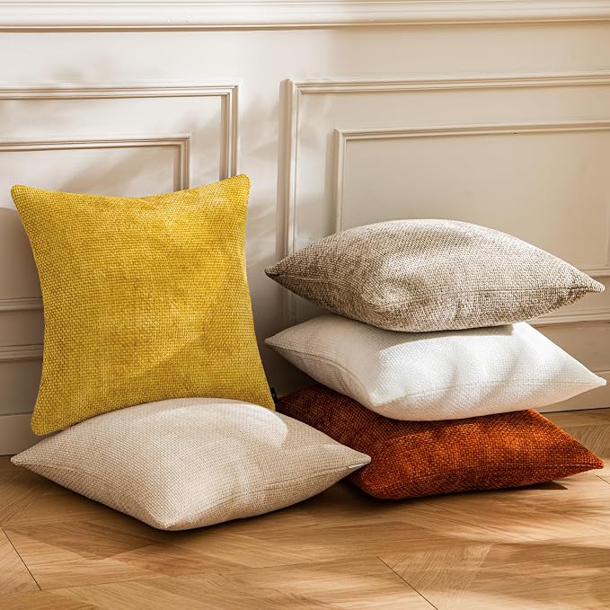 a moment Yellow Chenille Throw Pillow Covers 22x22 Inch Pack of 2 Modern Decorative Throw Pillow Covers Farmhouse Cross Covers Home Decor for Sofa Bedroom Living Room
