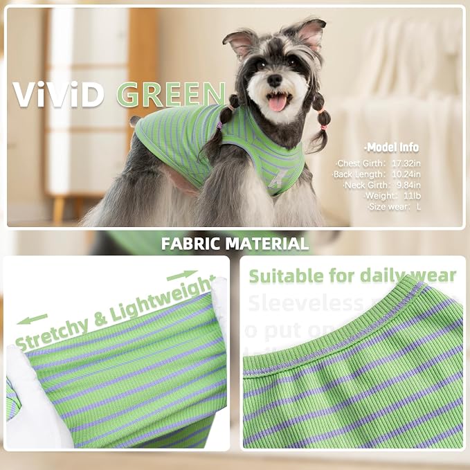 Koneseve Dog Shirt 2 Pack Breathable Sleeveless Vest, Stretchy & Soft, Purple & Vivid Green Size 4XL