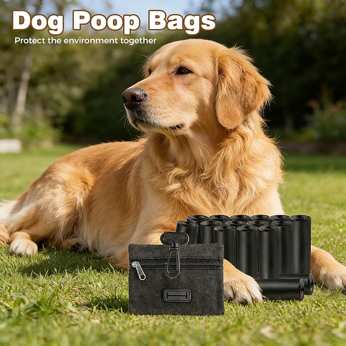 Charmount 200 Pack Dog Poop Bags Rolls with Zippered Pouch Dispenser Holder | Extra Thick Leak-Proof Unscented Waste Bags, Coreless Easy Load for Small to Large Dogs
