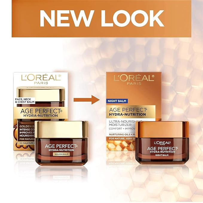 L'Oreal Paris Skincare Age Perfect Hydra Nutrition Ultra Nourishing Honey Night Balm,Face Moisturizer to Comfort,Improve Resilience on Dry Skin,Manuka Honey and Nurturing Oils,1.7 oz.,(Pack of 2)