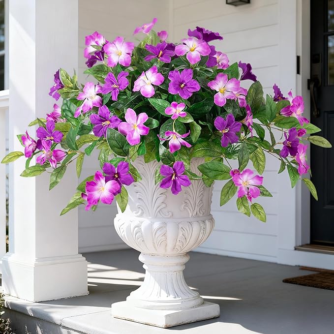 INXUGAO Artificial Hanging Faux Flowers for Outdoors Planters 2PCS Fake Flowers Silk Hibiscus Flowers for Outside Outdoor Faux Hanging Plants UV Resistant Spring Home Front Porch Decoration