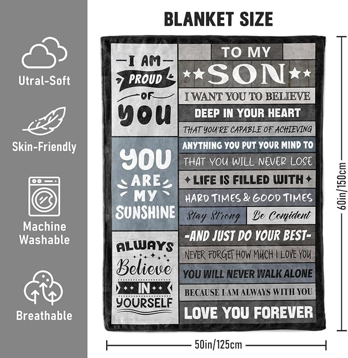Son Birthday Gifts Ideas from Mom Dad - to My Son Blanket 50"x60" | Soft and Cozy Keepsake Blanket Thoughtful Gift on Christmas Valentines Day Fathers Day Birthday