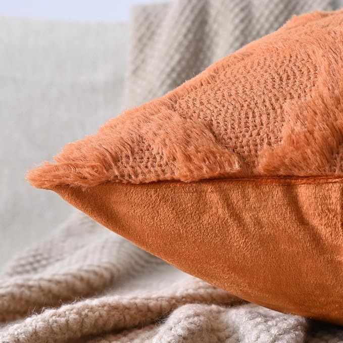 Set of 2 Soft Moroccan Throw Pillow Covers 18x18 Inch Plush Boho Decorative Pillow Cover Accent Cushion Case for Couch Sofa Bed, Burnt Orange