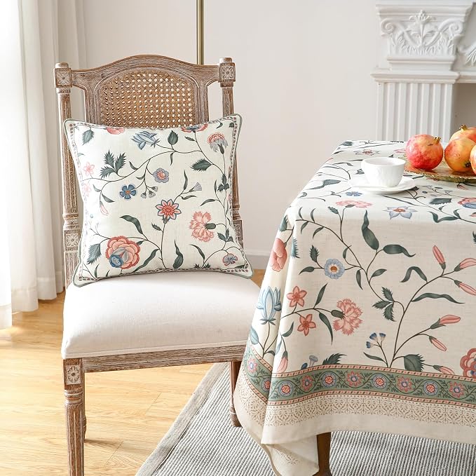 Designer Linen Throw Pillow Cover,Set of 2,18"x18"-Estevan A | Vintage French Elegant Square Pillow Cover,Concealed Zipper Design,Floral Pattern,Sofa,Bedroom,Living Room,Lounge Chairs