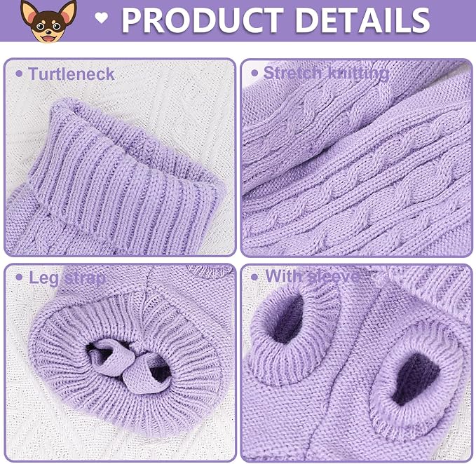 2 Pack Dog Sweaters for Small Dogs, Chihuahua Yorkie Sweater, Puppy Clothes Winter Warm Pullover Clothing, Pet Cat Cold Weather Puppy Cold Outfits M (Beige+Purple)