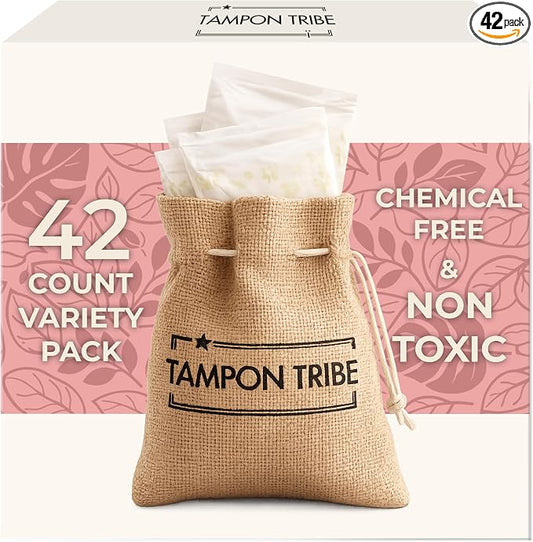 Tampon Tribe Organic Cotton Pads for Women Variety Pack | 42 Absorbent Period Pads with Wings | 100% Organic Cotton, Hypoallergenic, Metal and Chemical-Free with Anti-Leak Edges | 42 Count - Variety
