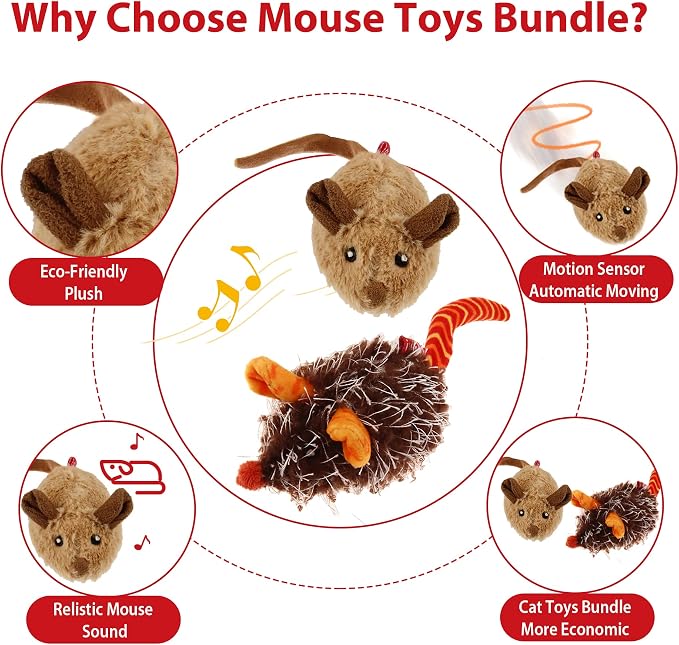 Gigwi Automatic Moving Cat Mice Toys 2 Pack, Interactive Chase Toys for Cat