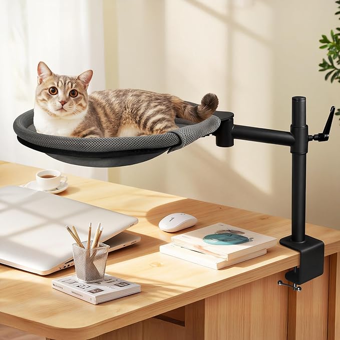 Cat Desk Bed, 360° Rotating & Height Adjustable Desk Cat Nest, Elevated Breathable Cats Bed for Desk with Removable Washable Cover for Indoor Kitten Cats-Maximum Hold Up to 40lb