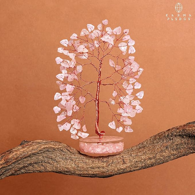 Rose Quartz Crystal Tree of Life Birthday Gifts for Women, Men, Friends, Handmade Healing Chakra Tree for Home Office Decor, Positivity, Good Luck, Money, Unique Gifts for Her Mom, Sister, Dad