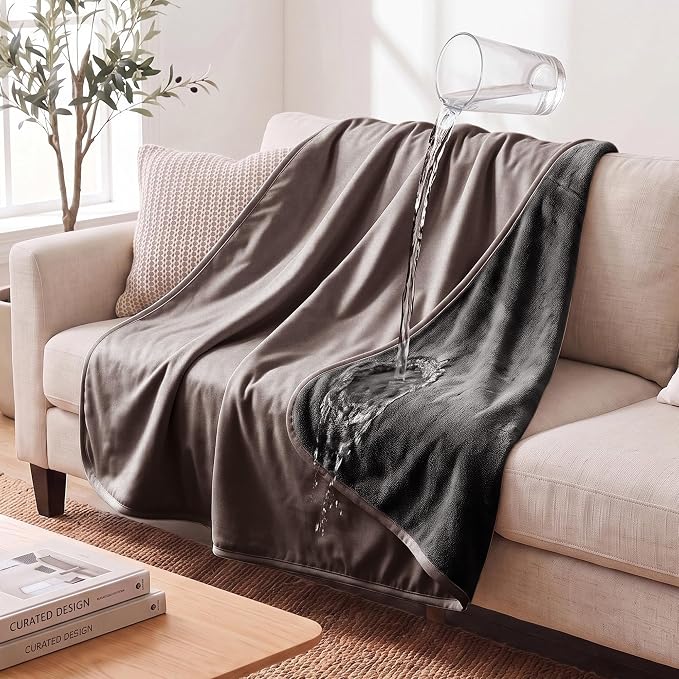 Waterproof Blanket - Reversible Dog Throw as Furniture Protector | Soft Velvet & Flannel, TPU Leak-Proof Liner, Machine Washable, Fits Couch and Bed, 68" x 82", Lightbrown/Darkbrown