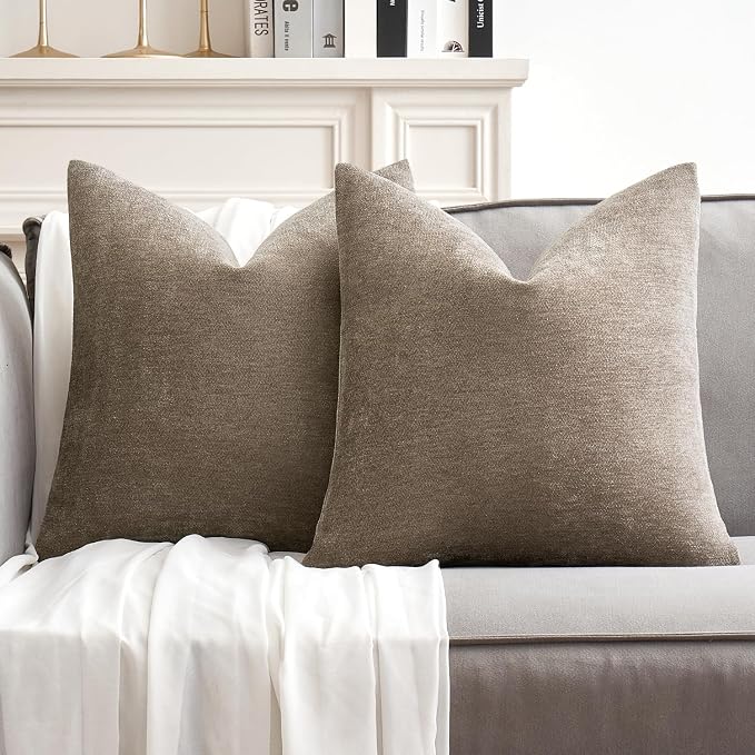 MIULEE Pack of 2 Light Brown Decorative Pillow Covers 20x20 Inch | Soft Chenille Couch Throw Pillows Farmhouse Cushion Covers for Home Decor Sofa Bedroom Living Room
