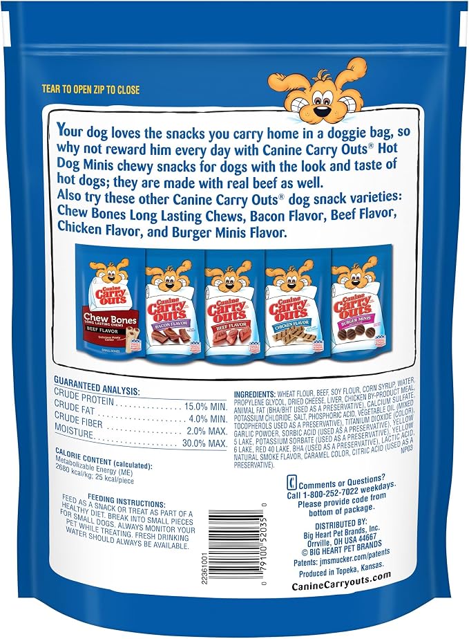 Canine Carry Outs Dog Treats, Hot Dog Minis, 22.5 Ounce (Pack of 4), Made with Real Beef