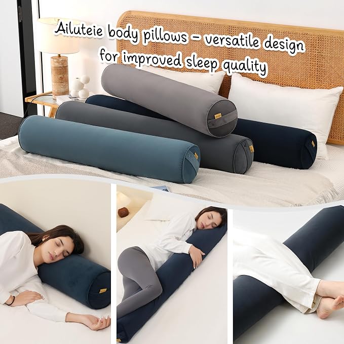 Body Pillow for Adults,Long Round Pillow,Big Cylindrical Pillow,Large Full Bolster Pillows for Side Sleepers (Teal Blue, 59"*7.87")