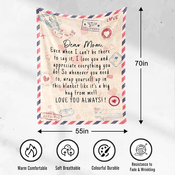 UFOORO Gifts for Mom, Mom Birthday Gifts Blanket, Moms Gift for Women from Daughter Son, We Love You Present for Mother Mommy Mothers Day Blankets for Bed Couch 55 * 70 inch