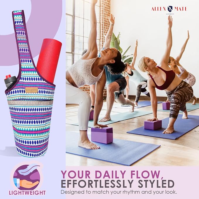 ALLEN & MATE 100% Cotton Canvas Yoga Mat Bag - Shoulder Strap Carrier Large Size Pocket Zipper Storage Yoga Bag holds more Accessories & Pilates Mats