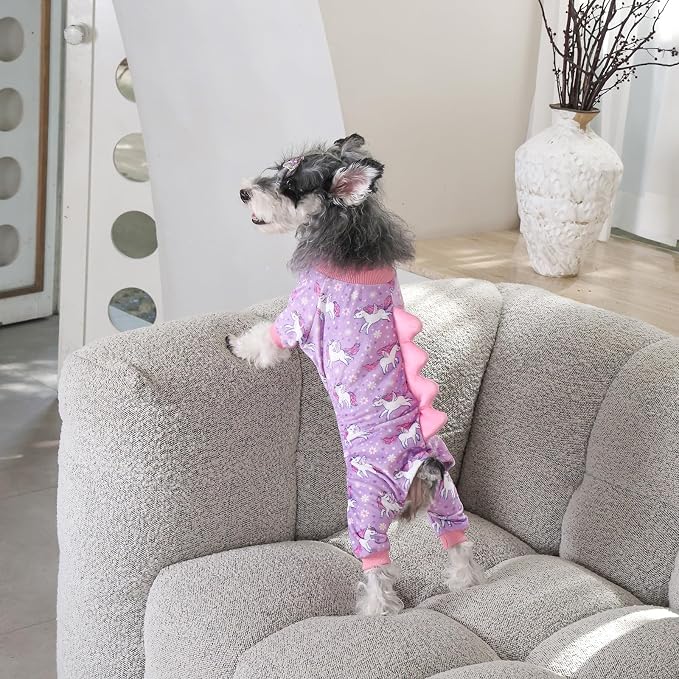 CuteBone Dinosaur Costume Dog Pajamas, Stretchy Spandex Crystal Velvet Sleepwear Coat for Small Dogs, Soft & Warm Pet Outfit Clothes for Cold Weather, Cozy Pullover Design COSP11L