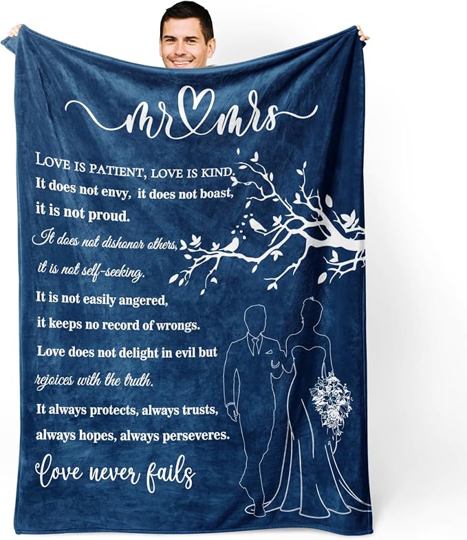Wedding Gifts for Couples, Bridal Shower Gifts for Bride to Be Soft Blanket | Anniversary Mr and Mrs Gifts, Wedding Gifts for Newlyweds Wedding Throw Blanket 60*80 Inch (Blue)