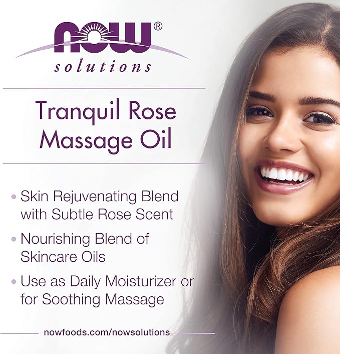 NOW Solutions, Tranquil Rose Massage Oil, Body Moisturizer for Dry Sensitive Skin, Promotes Healthy-Looking Skin, 8-Ounce (Pack of 2)
