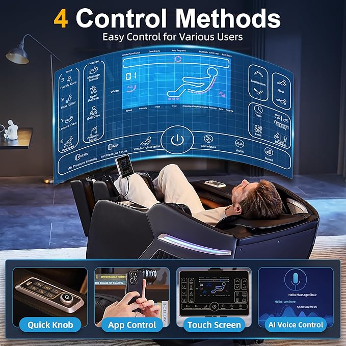 Luxury 4D Full Body Massage Chair, Zero Gravity SL-Track Shiatsu Recliner ,18 Auto Modes & 6 Massage Techniques,Lumbar & Calf Heating,Foot Roller and Calf Kneading,Voice/App/Touch Control,Body Scan