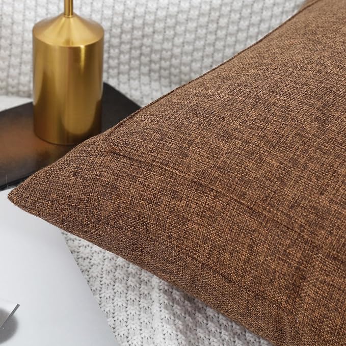 20x20 Inch Burlap Linen Throw Pillow Covers, Pack of 2 Decorative Farmhouse Rustic Neutral Pillow Covers Square Durable Cushion Cover for Sofa Couch Bed Home Decor, Dark Brown