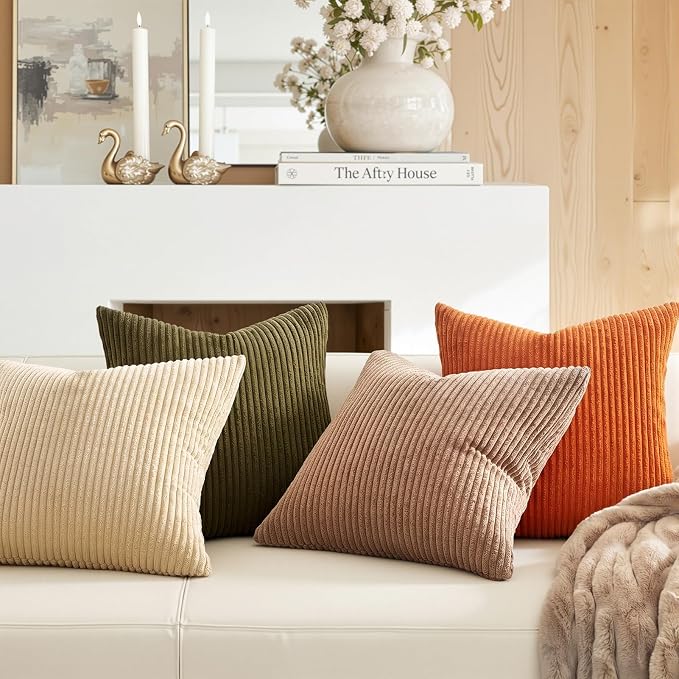Topfinel Fall Home Decor Rust OliveGreen Throw Pillow Covers 22x22 Inch Set of 4 Boho Farmhouse Cushion Covers Soft Corduroy for Couch Bed Sofa Living Room