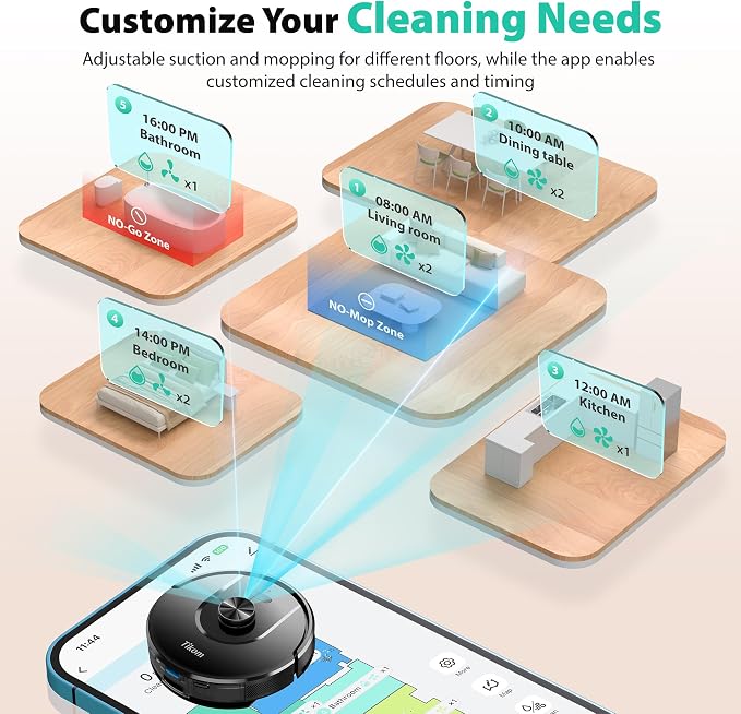 Tikom Robot Vacuum and Mop, Robotic Vacuum Cleaner with Self-Emptying Base | 6000Pa, 90 Days Capacity, LiDAR Navigation, Home Mapping, Ideal for Pet Hair, Hard Floors, Carpet (L8000 Plus)