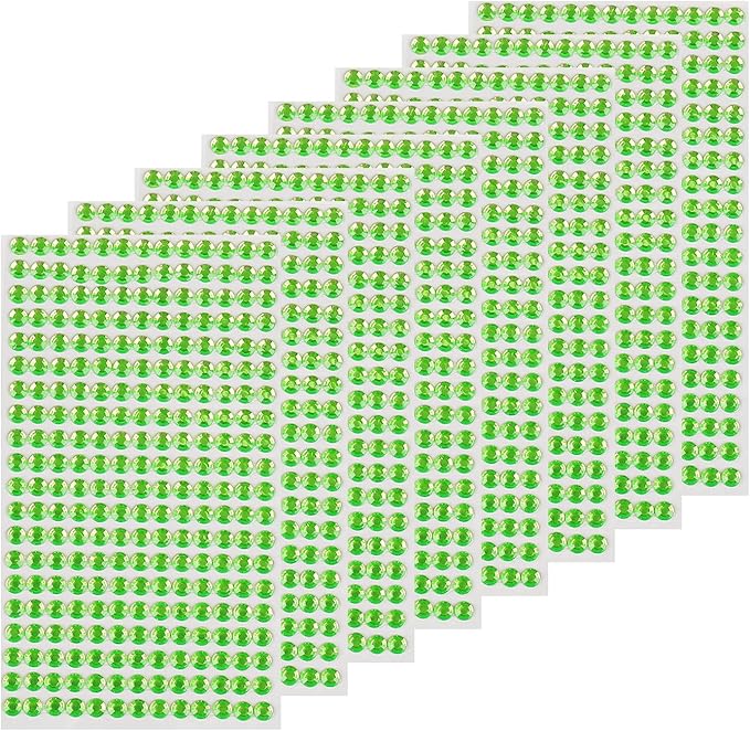 8 Sheets Rhinestone Stickers，3584 Pcs Gem Stickers for DIY Face Eyes Makeup Hair（Green-3/4/5/6mm）