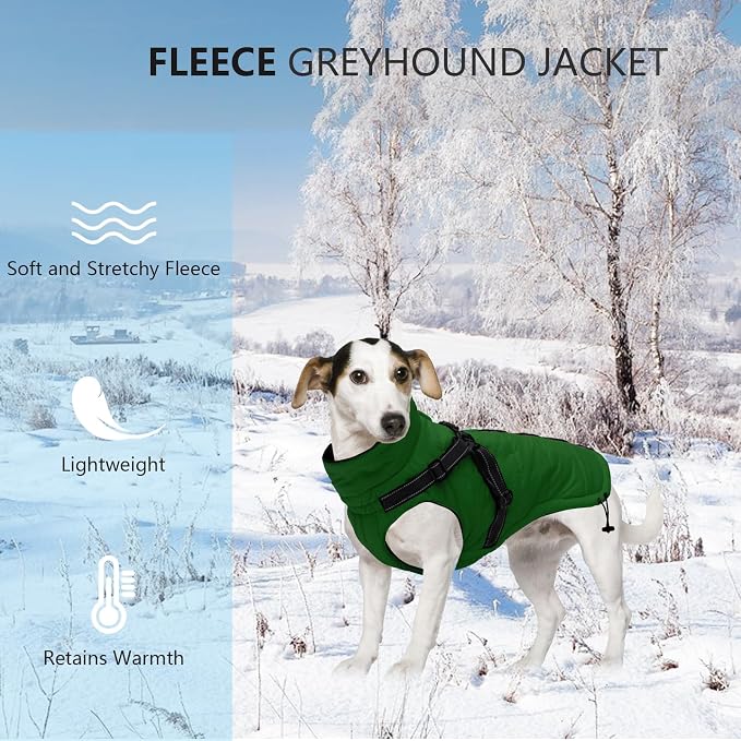 Geyecete Winter Warm Coat Waterproof Dog Winter Jacket with Harness Traction Belt,Pet Outdoor Jacket Dog Autumn and Winter Clothes for Medium, Small Dog-Green-L