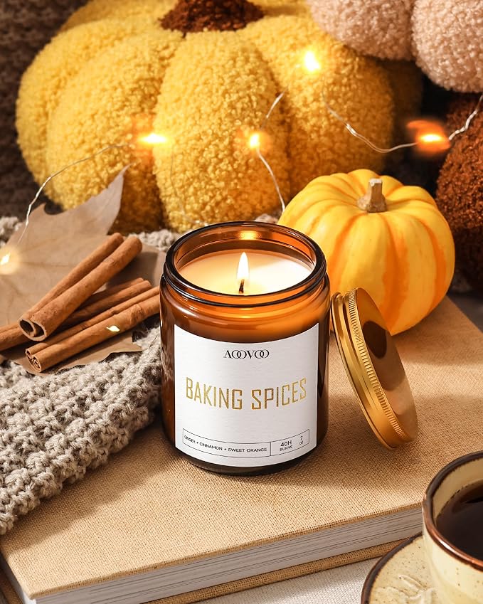 AOOVOO Fall Scented Candles - 6 PC Candle, 42 oz Soy Candles, Soy Candle for Home Scented, Apple Pie/Cinnamon Roll/Cinnamon Apple/Pumpkin Nutmeg Pie/Pumpkin Spice/Baking Spice