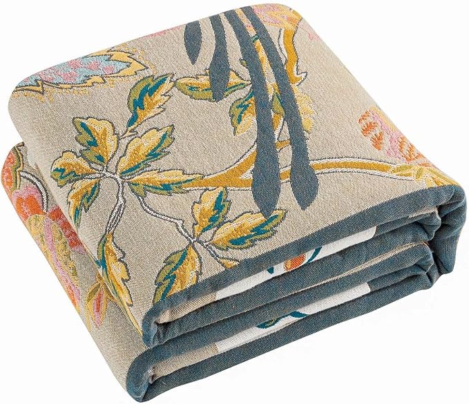XIBLC Boho Blanket, 100% Cotton Farmhouse Decorative Throw Blanket, 60"x80" Reversible Bohemian Throw Blanket, Brown All Season Muslin Breathable Woven Blankets Quilt