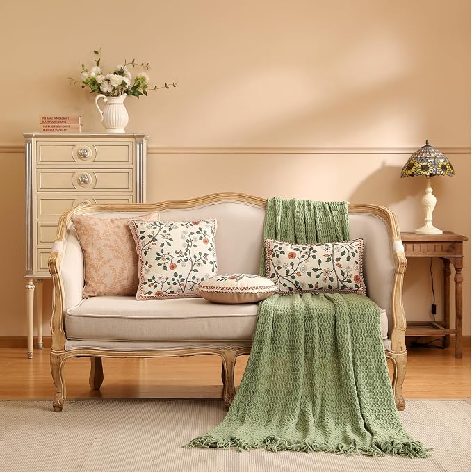 Designer Elegant Linen Throw Pillow Cover,Set of 2,20"x12"-Flora A | French Rectangle Decor Pillow Cover,Concealed Zipper Design,Floral Pattern,Sofa,Bedroom,Living Room,Lounge Chairs