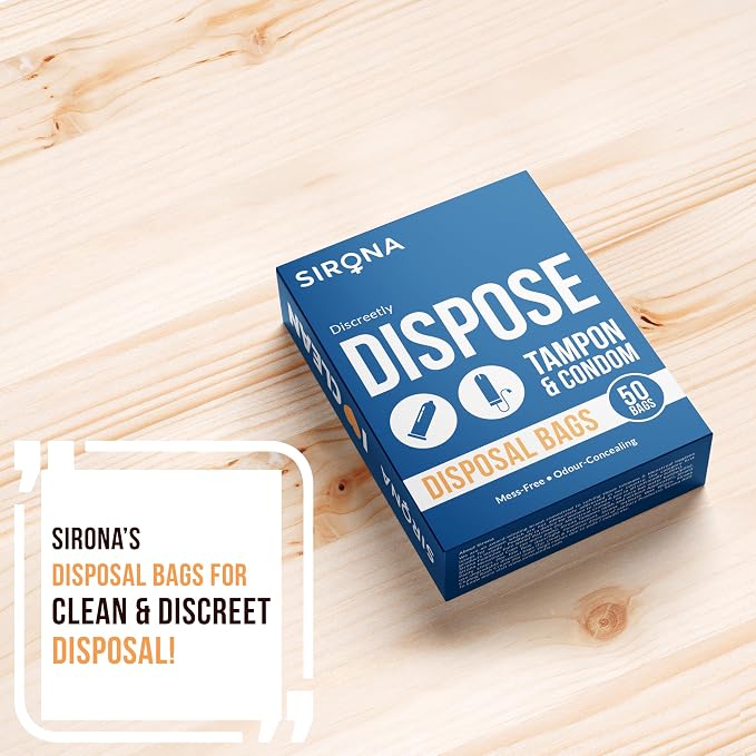 Sirona Condom and Tampon Disposal Bags - 50 Bags | for Discreet Disposal of Tampons and Condoms | Bathroom Trash Bag (Pack of 2))