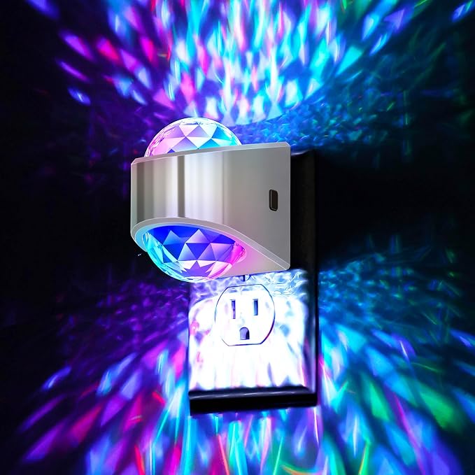 Night Lights Plug into Wall, Projector Night Light for Bedroom | Silver Night Light Projector for Kids, 9-Color RGB Galaxy Nightlight, Dusk to Dawn Sensor for Bathroom,Home Gaming Room Decor