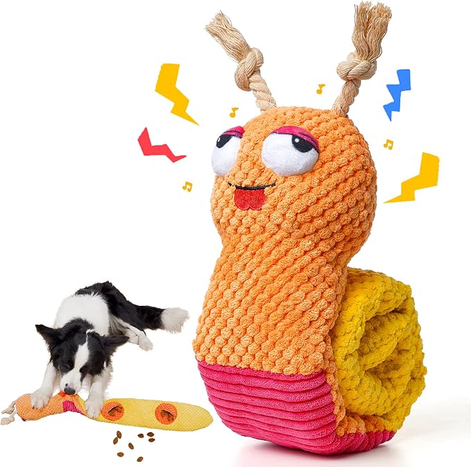 lilfrd Dog Puzzle Enrichment Toy, Squeaky Crinkle Plush Snail Pup Toys