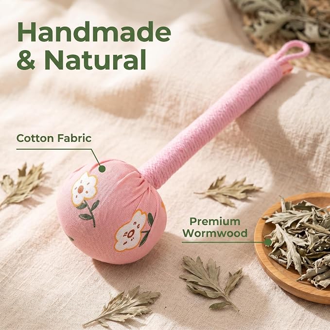 2PCS Manual Massage Hammer, Mugwort Massage Hammer, Handheld Body Percussion Tool for Back Neck Shoulder Leg Muscle Relief 26cm-Purple,Pink
