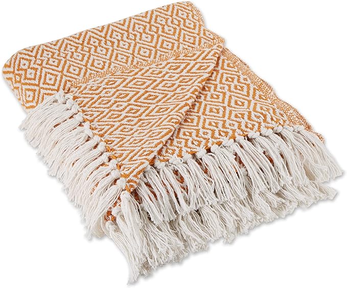 DII Rustic Farmhouse Double Diamond Woven Throw, 50x60, Pumpkin Spice