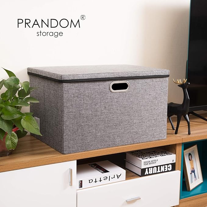 Extra Large Collapsible Storage Bins with Lids [5-Pack] Linen Fabric Foldable Storage Baskets Boxes Organizer Containers Cube with Cover for Bedroom Closet Office Nursery (22.8x15.75x13.8)
