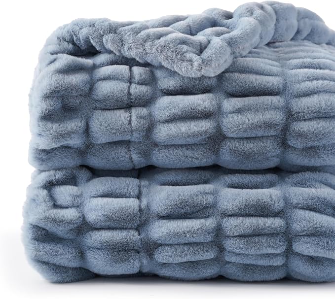 BATTILO Super Soft Faux Fur Throw Blanket for Couch, 50"x60", Doube Side | Dusty Blue Throw Blanket, Cozy Plush Thick Warm Mink Faux Fur Blanket For Bed, Sofa Living Room