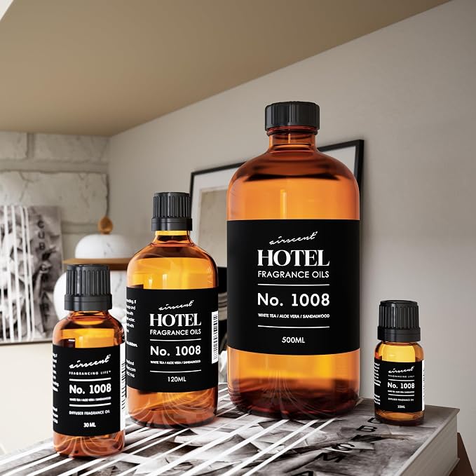 AirScent Hotel Diffuser Oil No. 1008 - White Tea Aloe Sandalwood - 120 mL | Hotel Scent Dupe - Premium Fragrance Oil for Ultrasonic and Waterless Diffusers & Crafting - 4 fl oz Dropper Bottle
