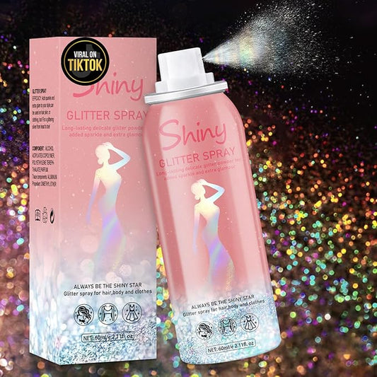 Hair and Body Glitter Spray, Holographic Glitter Highlighter Powder, Hairspray for Clothes, Face Body Shiny Glitter, Loose Shimmer Hairspray Festival Rave Prom Accessories, 2.11 Fl Oz (Rainy-Rainbow)