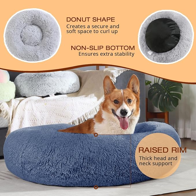 JOLLYVOGUE Dog Beds Large Sized Dog, 36 inches Calming Soft Anti-Anxiety Donut Dogs Bed, Washable Round Fluffy Cushion for Large Pets, Fits up to 80 lbs Pets