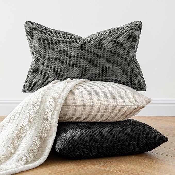 MIULEE Decorative Couch Throw Pillow Covers 18x18 Inch Neutral Beige 2 Pack | Modern Boho Accent, Soft Chenille Pillow Covers, Farmhouse Cushion Cases for Home Decor Bed Sofa Living Room