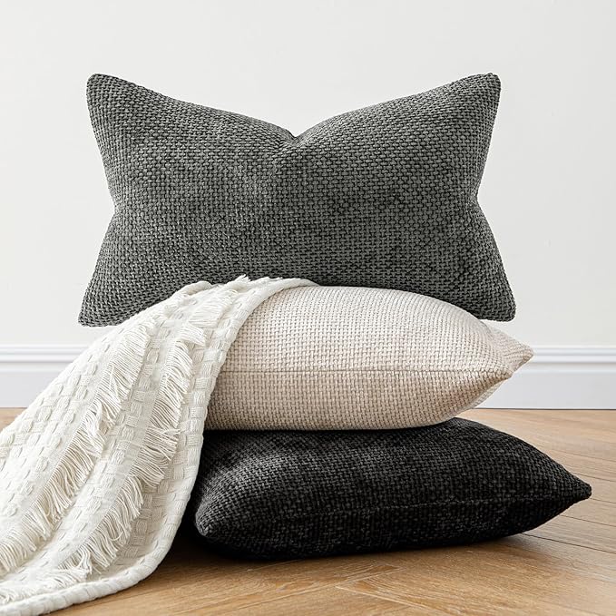 MIULEE Decorative Couch Throw Pillow Covers 22x22 Inch Neutral Beige 2 Pack | Modern Boho Accent, Soft Chenille Pillow Covers, Farmhouse Cushion Cases for Home Decor Bed Sofa Living Room
