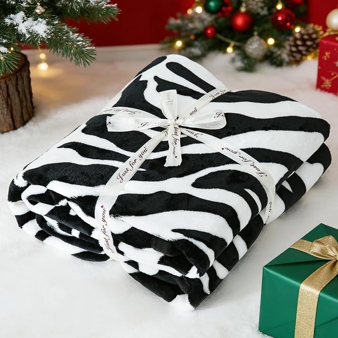 PU MEI King Size Fuzzy Flannel Throw Blanket for Sofa, Couch, Bed, Black and White Zebra Print Blanket Animal - Lightweight Double Sided Cozy Super Soft Blankets, 108" x 90" inches