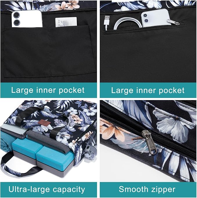 Heathyoga Multi-Functional Yoga Mat Carrier Gym Tote Bag - Large Mat Pocket, Women's Workout Bag