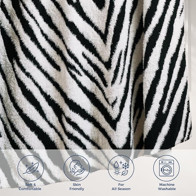 Knit Throw Blanket for Couch, Soft Cozy Fluffy Knitted Blanket for Sofa, Bed, Gift for Women Girls Home Decor (Zebra-Black, Throw 50"x60")