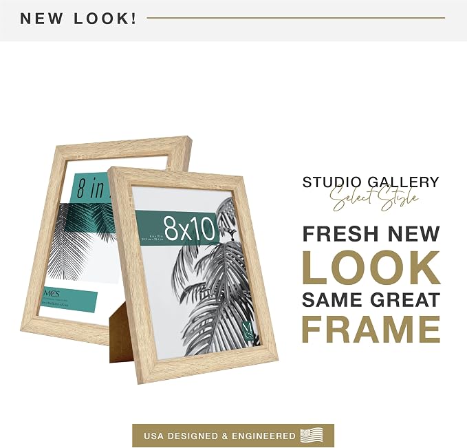 MCS Studio Gallery 8x10 Picture Frame Natural Woodgrain Engineered Wood, Vertical & Horizontal Wall Hanging & Easel for Tapletop Display, Rectangle Photo Frame for Photos, Posters & Art Prints (1-Pack)