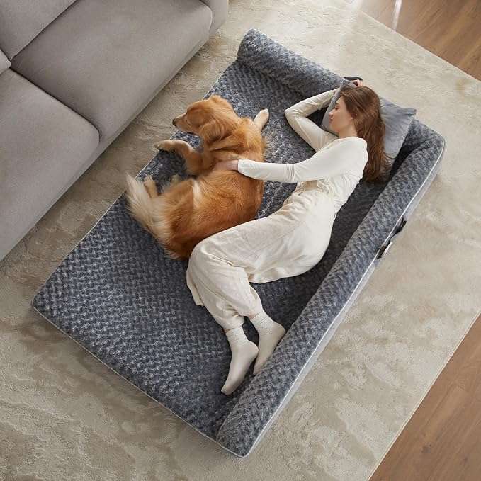 BFPETHOME Orthopedic Washable Dog Bed, Sleeping Couch for Large Senior Dogs | Deluxe Plush Rose Velvet Washable Cover, Egg Crate Foam Support, Waterproof Lining, Non-Slip Bottom, Senior Dogs