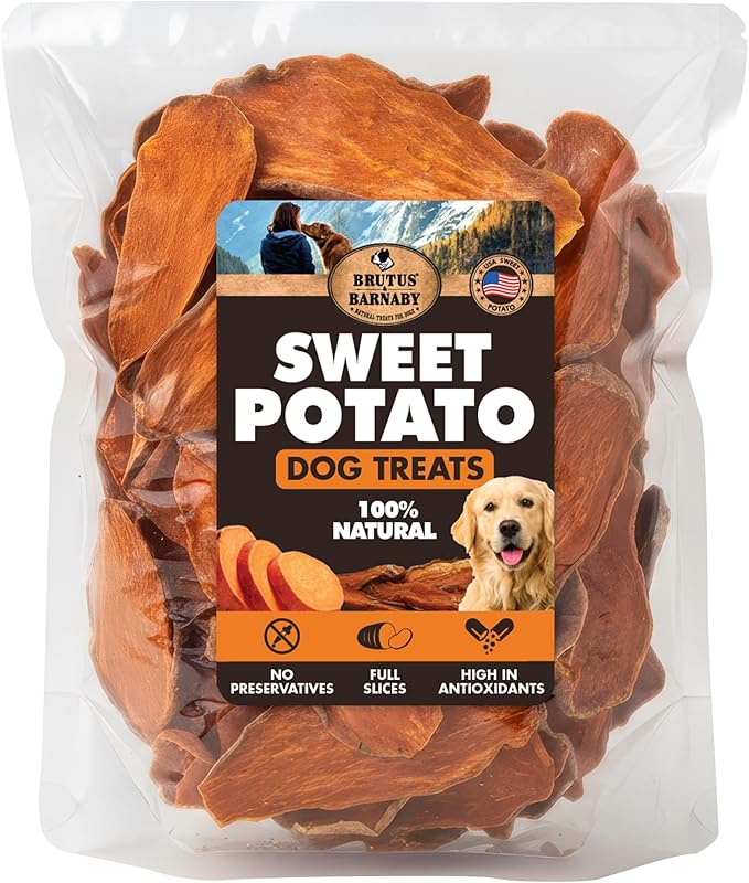 BRUTUS & BARNABY Dried Sweet Potato Dog Treats & Chews, Full Slices, 5 lb | Single ingredient, healthy, hypoallergenic; gentle on sensitive stomachs. Made in USA, thick cut for large breeds